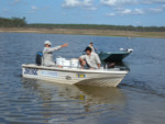 Wide Bay Water Corporation Ranger Paul Dolan & FCFSA member Tony Mayfield set off with another load of barramundi fingerlings destined for the Duckinwilla arm of Lake Lenthall.